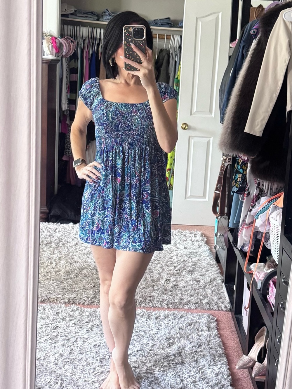 Forever 21 Blue & Purple Paisley Smocked Mini Dress
